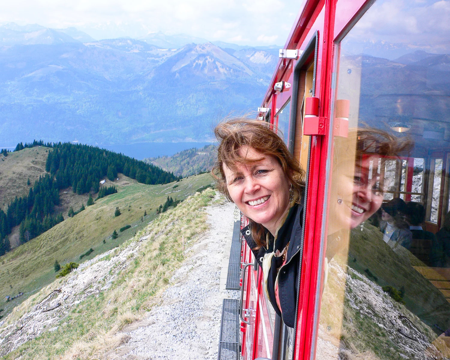 Schafbergbahn steam train above Wolfgangsee