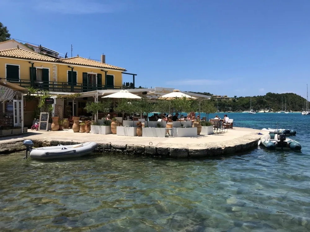 Fanis Bar in Lakka harbour, Paxos Greece Photo Heatheronhertravels.com