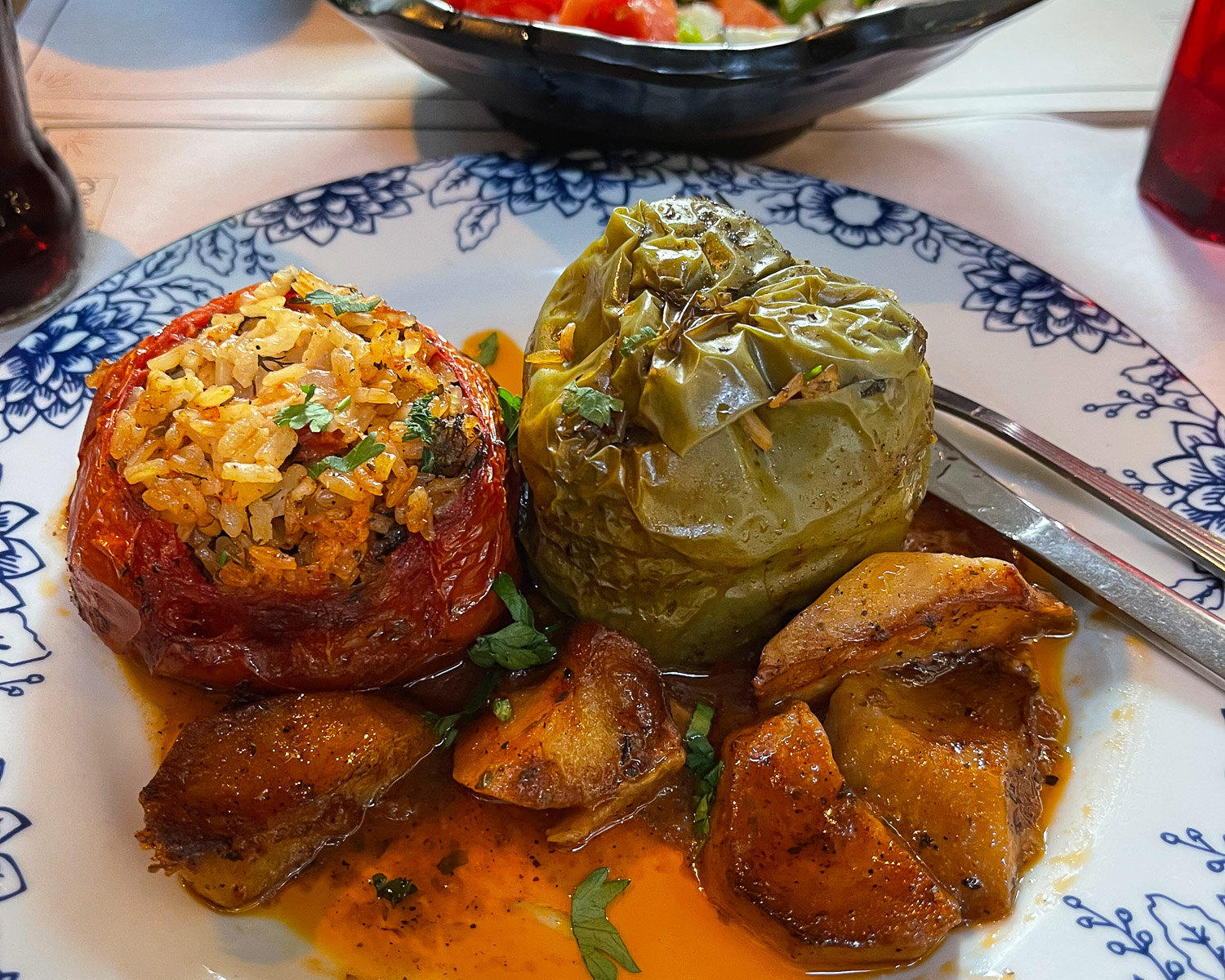 Stuffed peppers in Athens Greece Photo Heatheronhertravels.com